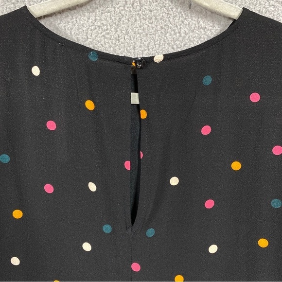 NEW ASOS Fluted Bell Sleeve Polka Dot Skater Dress Black Semi Sheer Size 4 - Picture 4 of 7